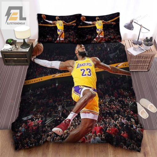 Los Angeles Lakers Lebron James Dunking Photograph Bed Sheet Duvet Cover Bedding Sets elitetrendwear 1