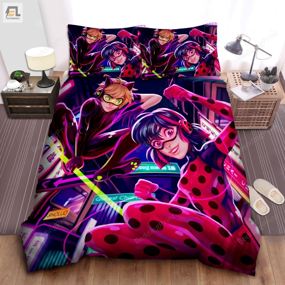 Ladybug  Cat Noir Illustration Bed Sheets Duvet Cover Bedding Sets 