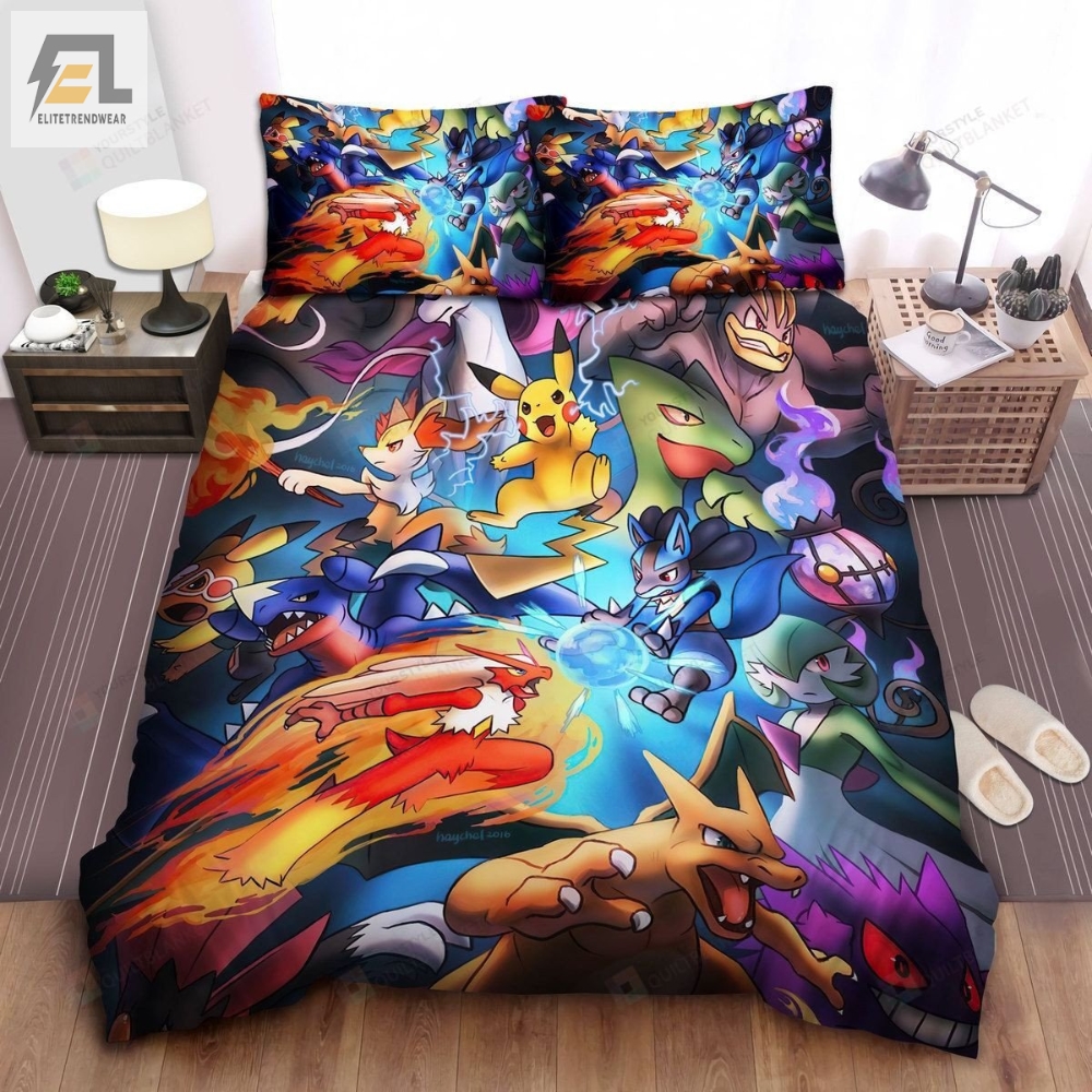 Pokemon Pokemons Fighting Charizard Pikachu Bed Sheets Spread Duvet Cover Bedding Sets 