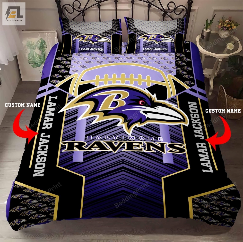 Custom Name Baltimore Ravens Bedding Set  Custom Name Baltimore Ravens Duvet Covers  Custom Name Baltimore Ravens Nfl Fan Bedding Set L698 