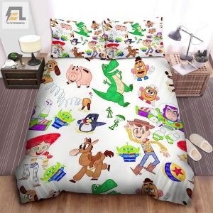 Walt Disney Toy Story Characters In Colorful Doodle Pattern Bed Sheets Duvet Cover Bedding Sets elitetrendwear 1 1