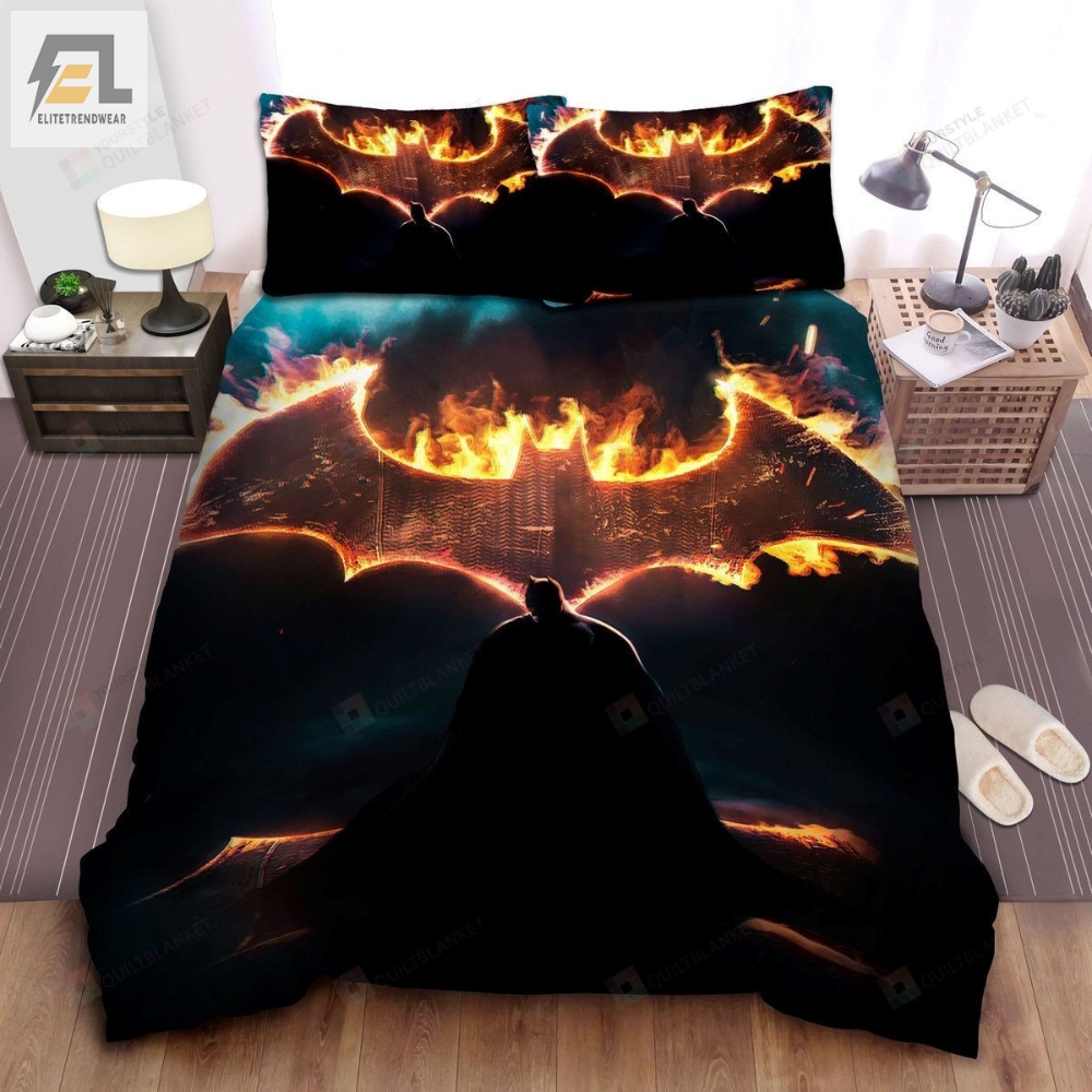 Batman And The Burning Bat Logo Bed Sheets Spread Duvet Cover Bedding Sets 
