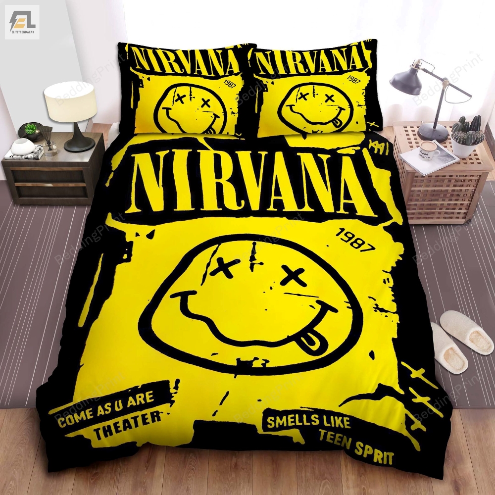 Nirvana Logo 1987 Smells Like Teen Spirit Bed Sheets Duvet Cover Bedding Sets 