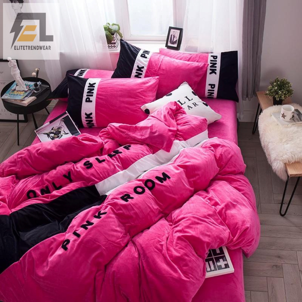 Victorias Secret Pink Embroidery Flannel Bedding Set Model 4 