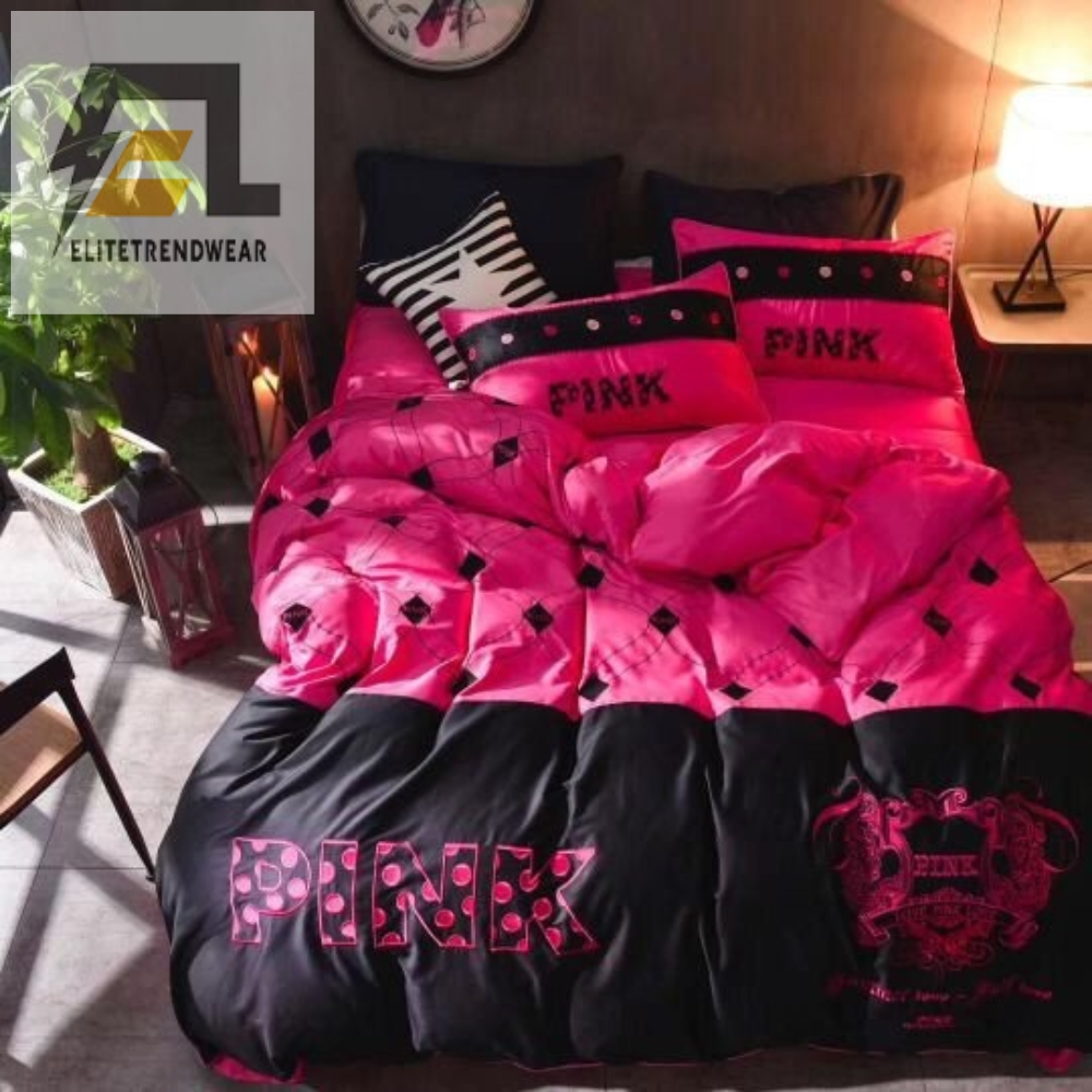 Victorias Secret Pink Embroidery Egyptian Beddingset Model 3 Dup Duvet Cover  Pillow Cases 