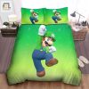 Super Mario Luigi Jumping In Fading Green Background Bed Sheets Duvet Cover Bedding Sets elitetrendwear 1