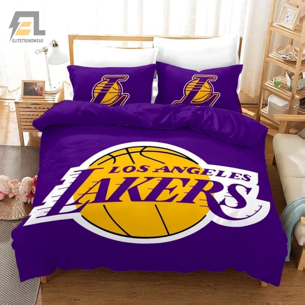Nba Lakers Logo Basketball Duvet Cover Bedding Set 