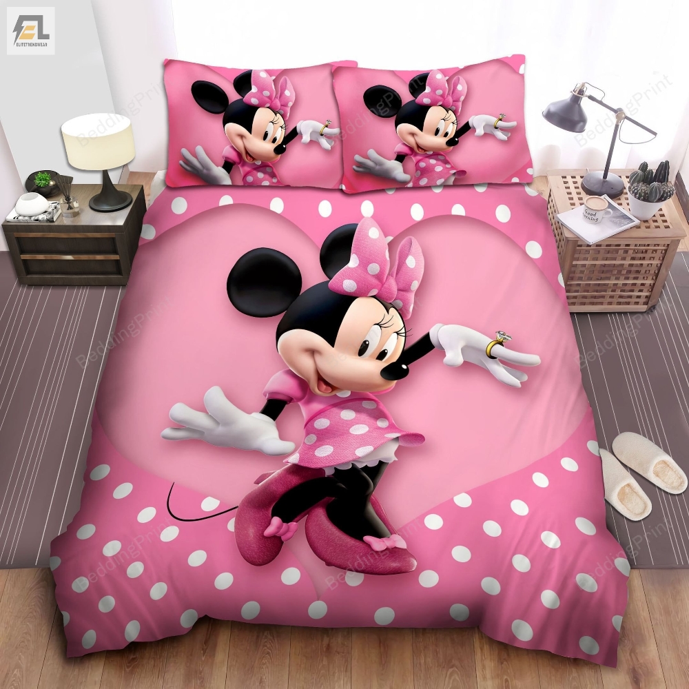 Minnie Mouse With Big Diamond Ring Bed Sheets Duvet Cover Bedding Sets 