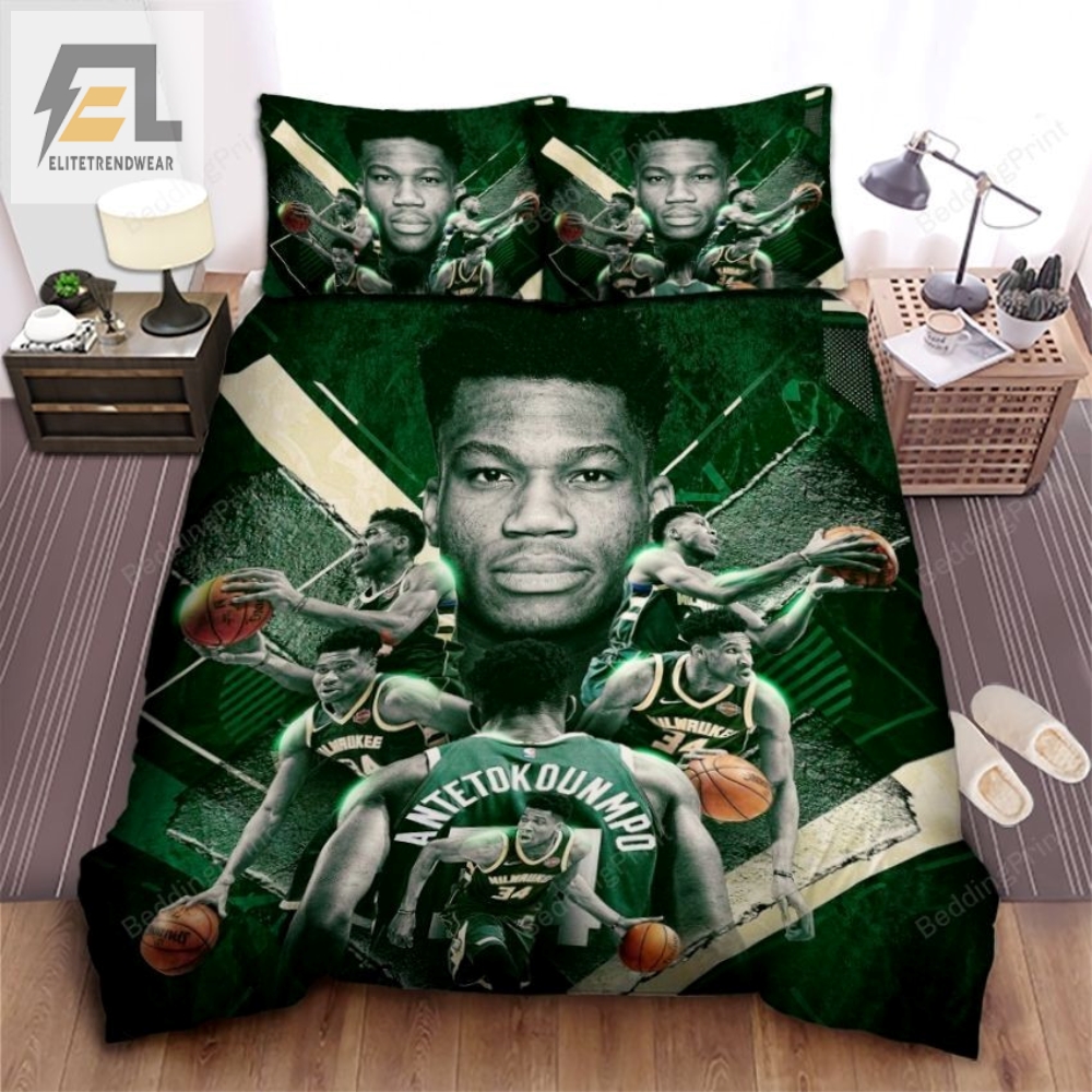 Milwaukee Bucks Giannis Antetokounmpo Photograph Collage Bed Sheet Spread Comforter Duvet Cover Bedding Sets 