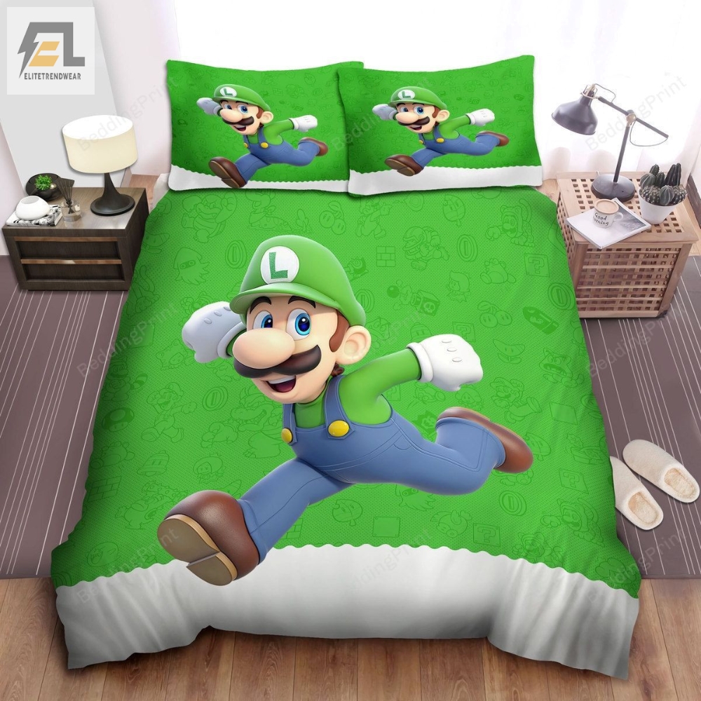 Luigi In Green Super Mario Theme Bed Sheets Duvet Cover Bedding Sets 
