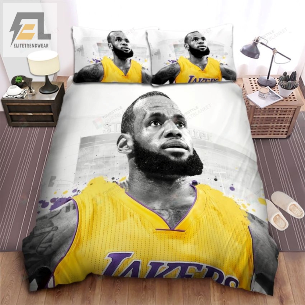 Los Angeles Lakers Black  White Lebron James In Colored Uniform Bed Sheet Spread Comforter Duvet Cover Bedding Sets 