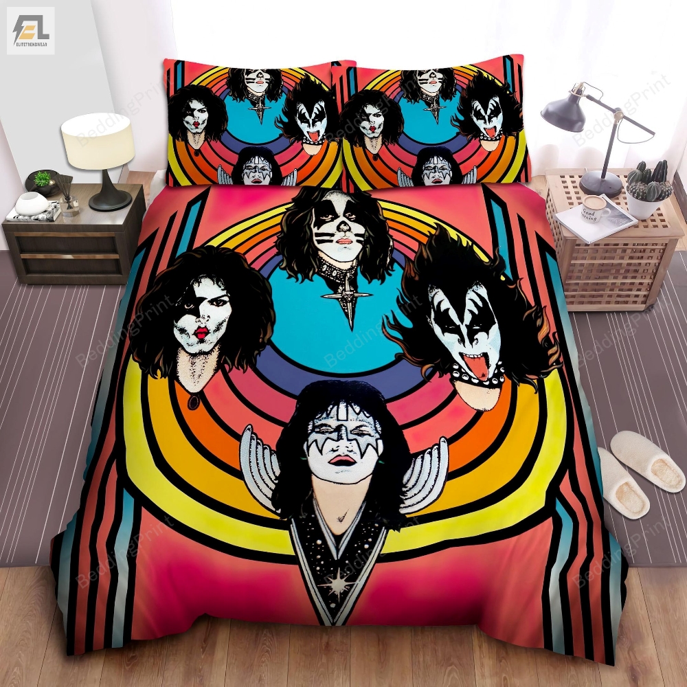 Kiss Band Cartoon Members Heads Bed Sheet Duvet Cover Bedding Sets 