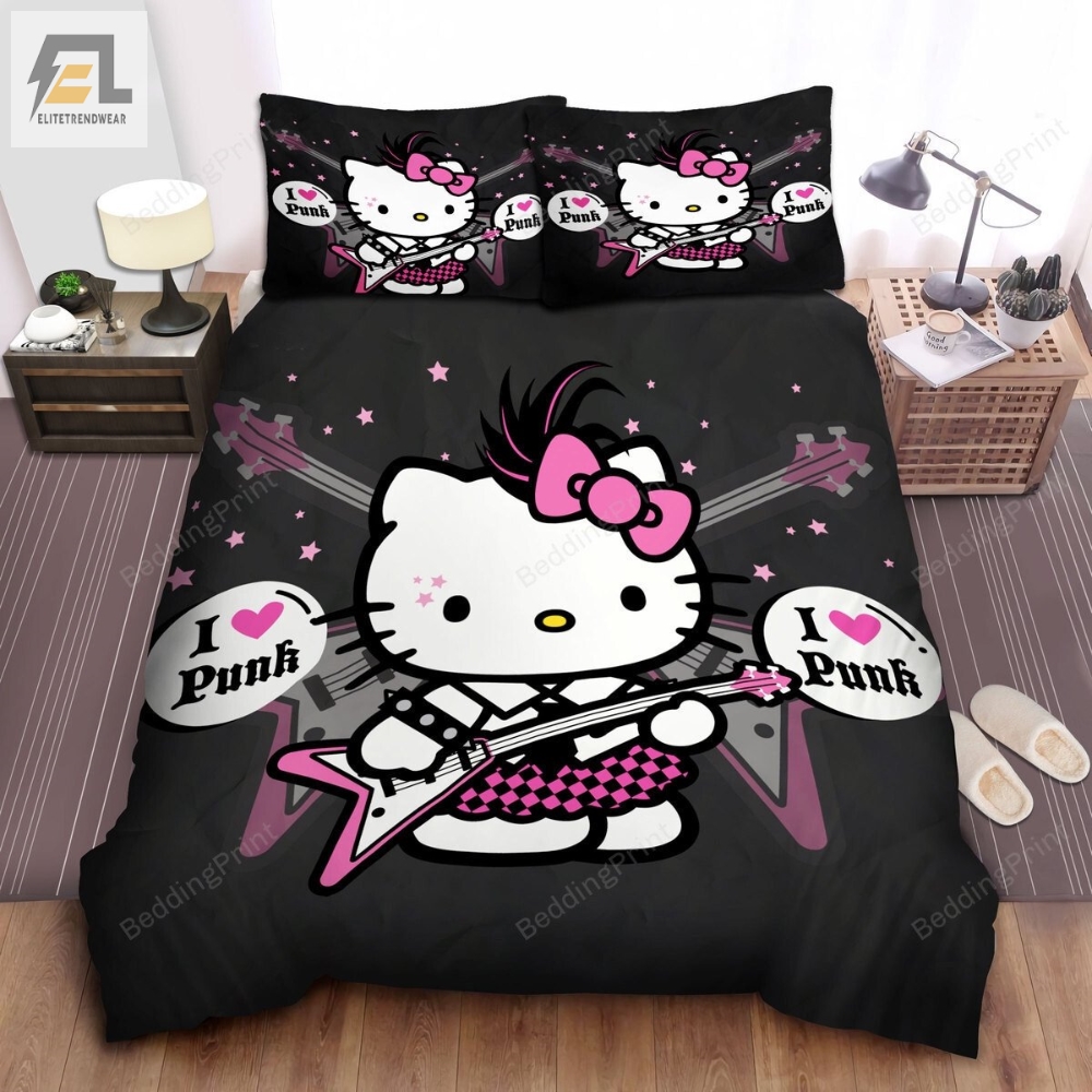 Hello Kitty In Punk Rock Style Bed Sheets Spread Duvet Cover Bedding Sets 