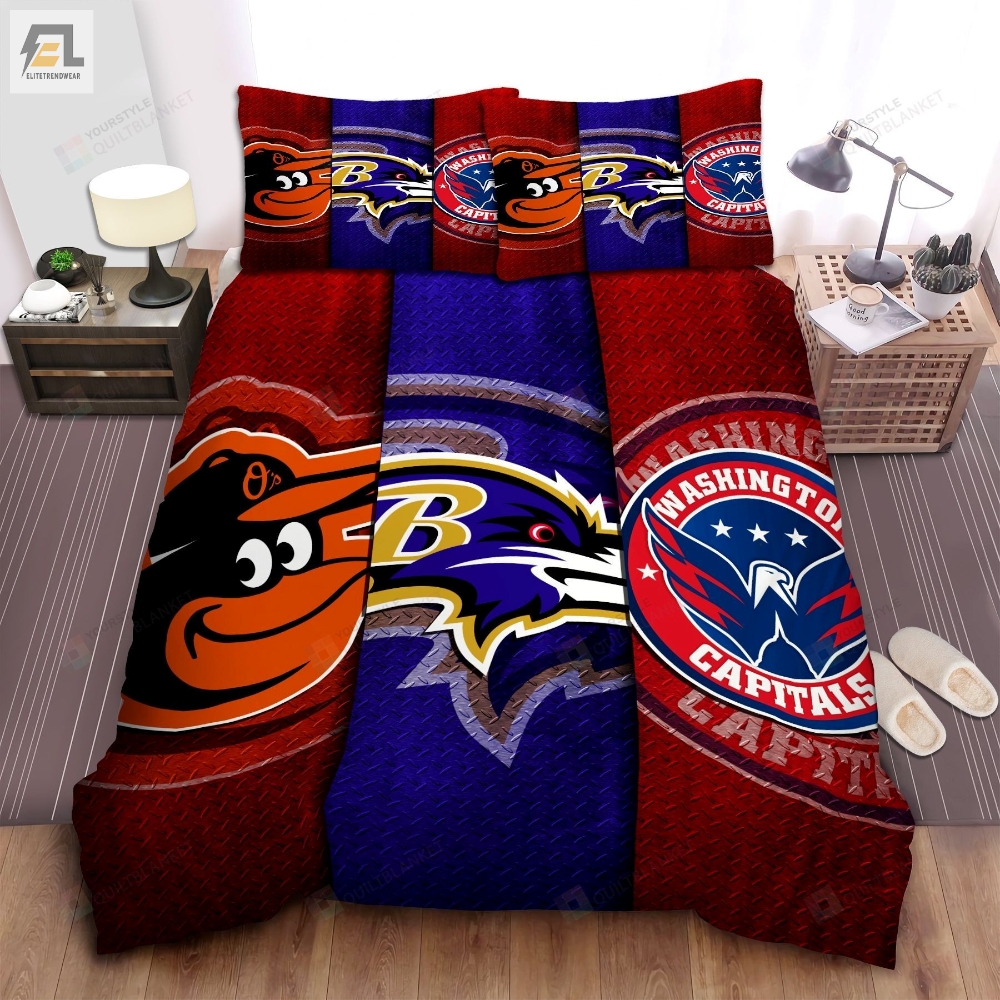 Baltimore Orioles  Baltimore Ravens And Washington Capitals Custom Bed Sheet Duvet Cover Bedding Sets 