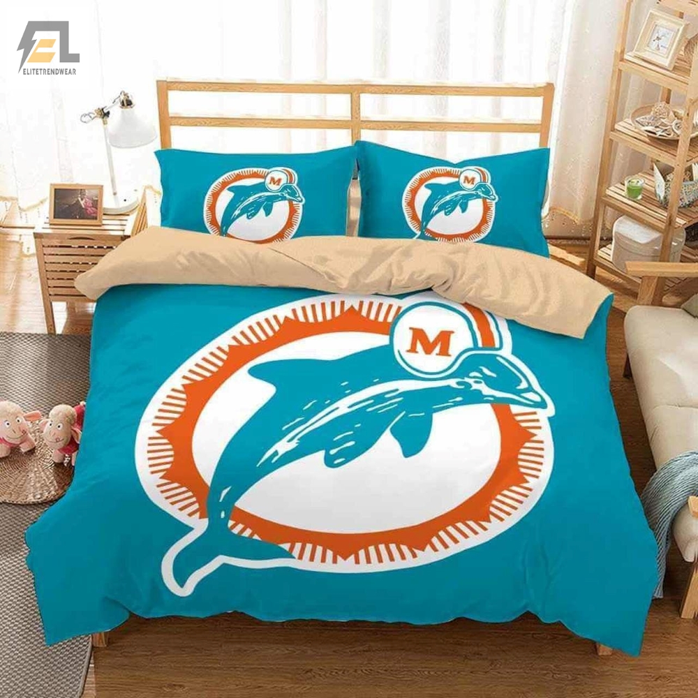 3D Miami Dolphins Bed Sheets Duvet Cover Bedding Sets 