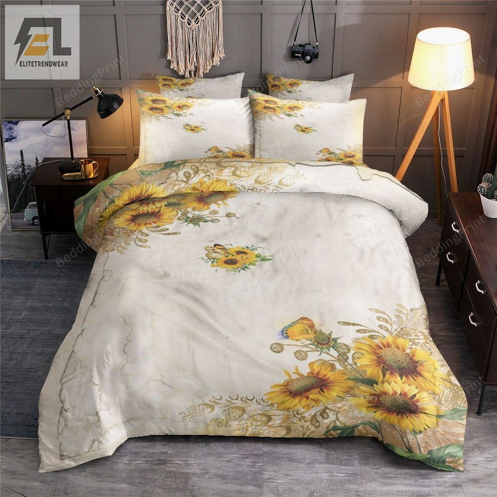 Vintage Sunflowers Bedding Set Duvet Cover  Pillowcases 