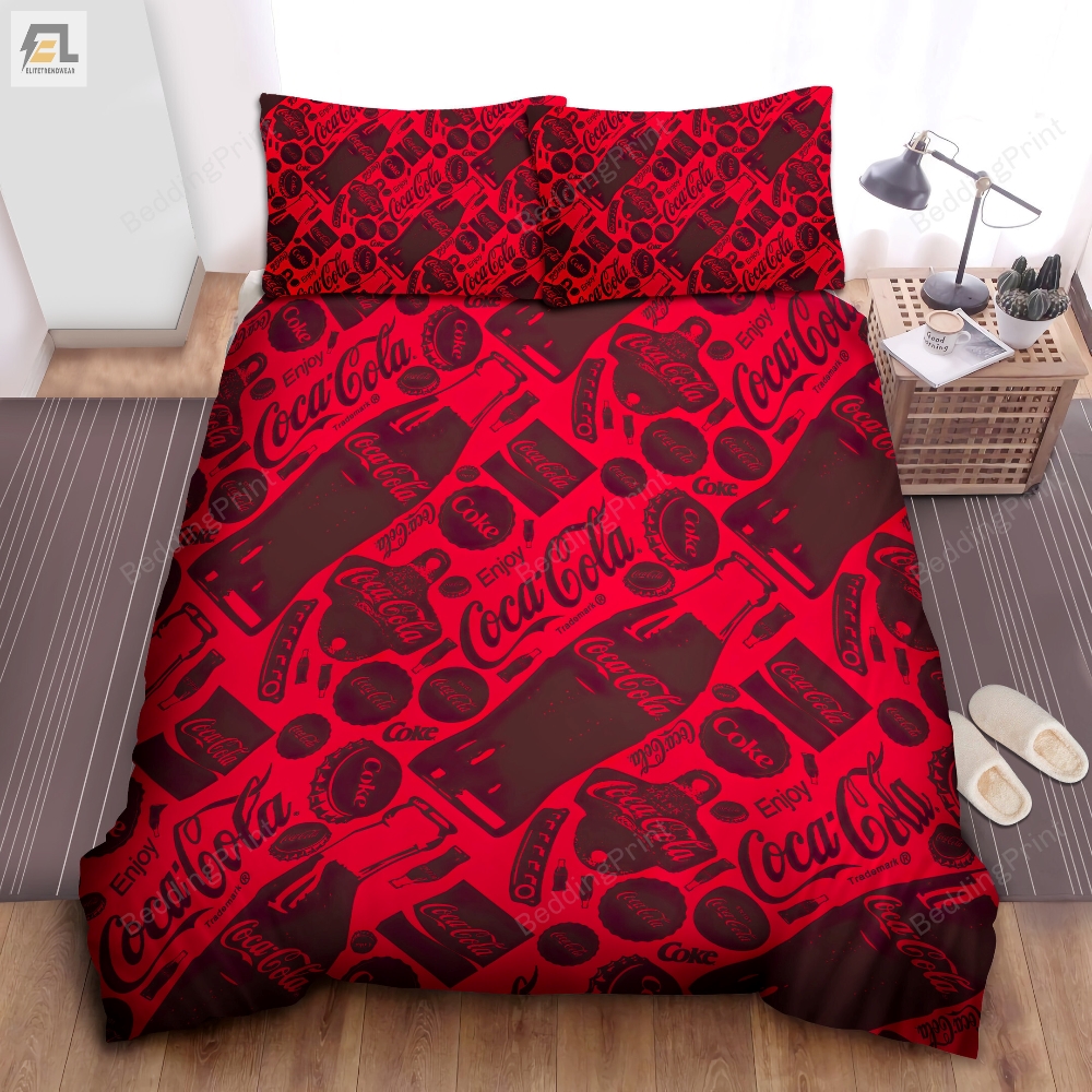 Vintage Cocacola Pattern All Over Printed Bed Sheets Spread Duvet Cover Bedding Sets 