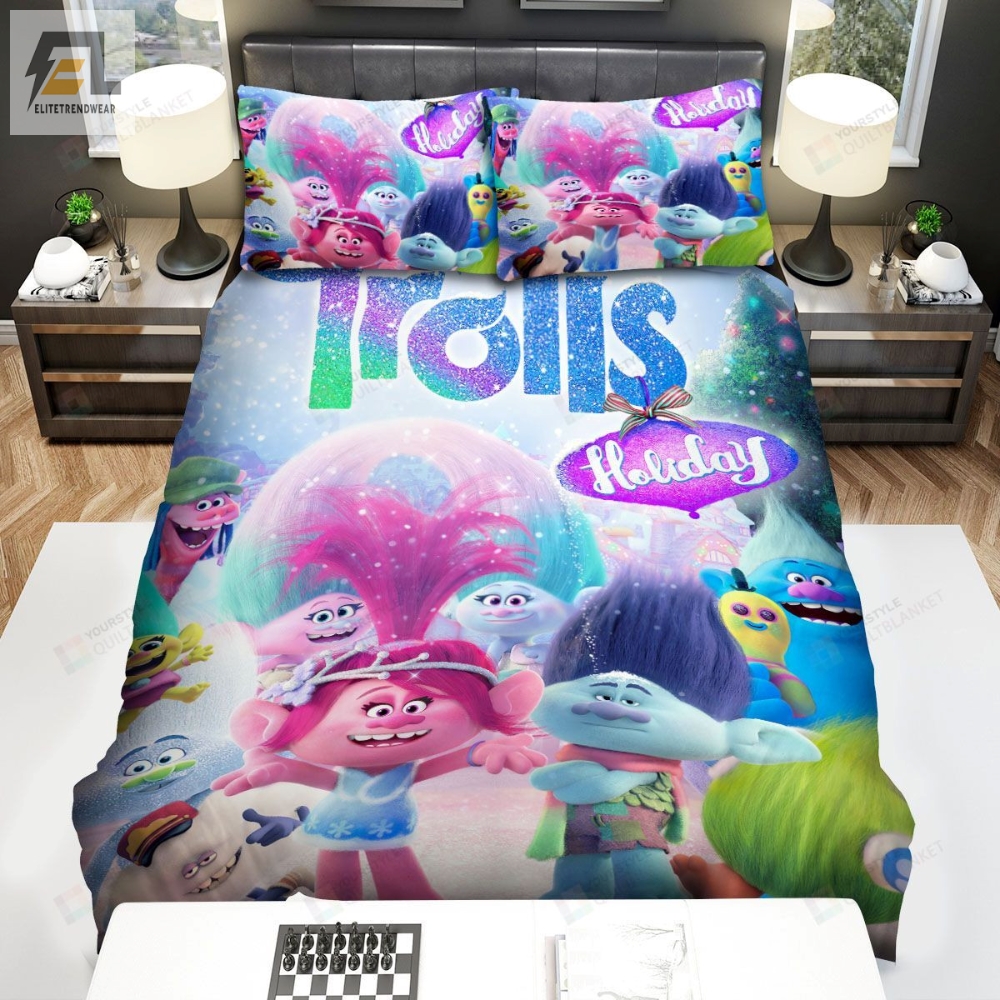 Trolls Characters Enjoying The Holiday Bed Sheets Spread Comforter Duvet Cover Bedding Sets 