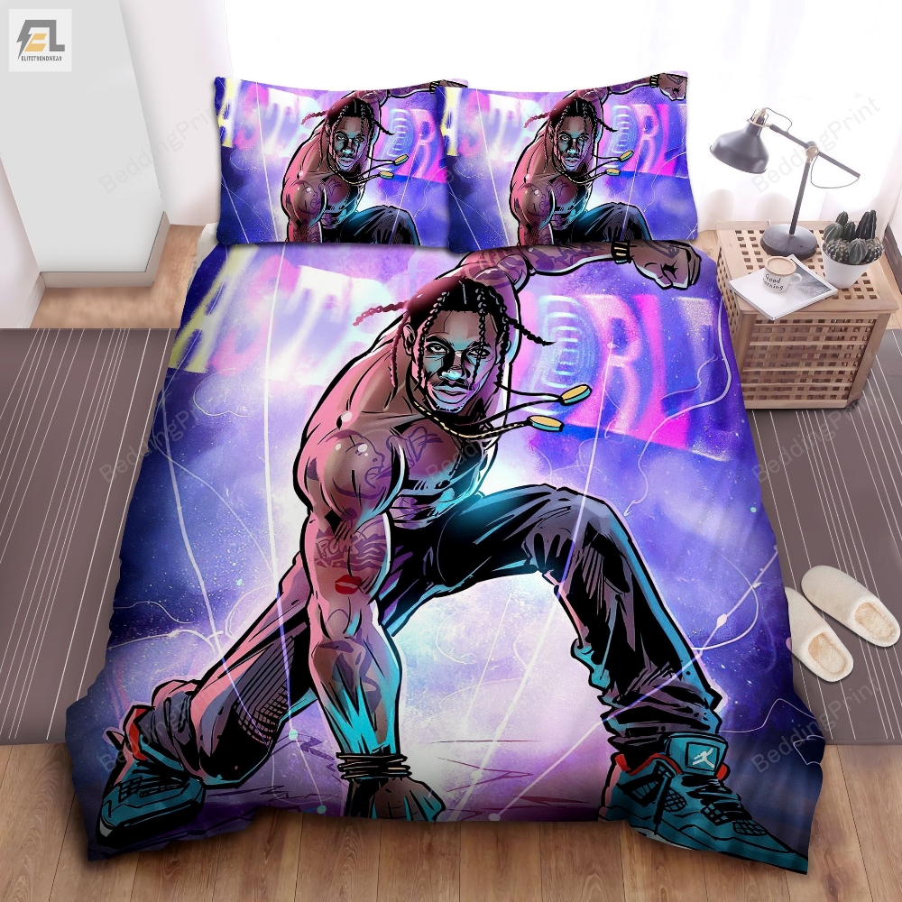 Travis Scott X Fortnite Astroworld Illustration Bed Sheets Duvet Cover Bedding Sets 