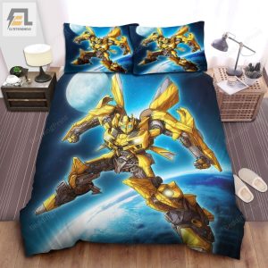 Transformer Bumblebee In Outer Space Digital Drawing Bed Sheets Duvet Cover Bedding Sets elitetrendwear 1 3