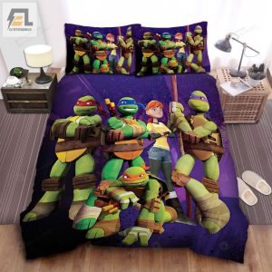 Teenage Mutant Ninja Turtles Posing With April Oaneil Bed Sheets Duvet Cover Bedding Sets elitetrendwear 1 1