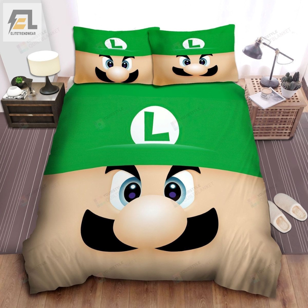 Super Mario Funny Luigi Face Illustration Bed Sheets Duvet Cover Bedding Sets 