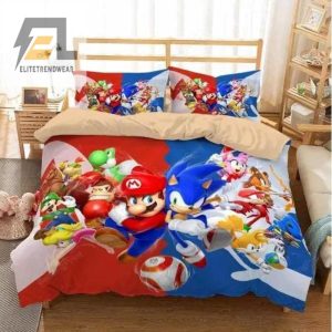 Super Mario And Sonic The Hedgehog 1 Duvet Cover Bedding Set elitetrendwear 1 1