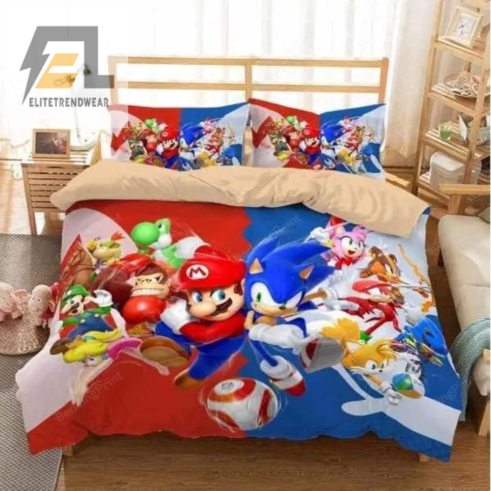 Super Mario And Sonic The Hedgehog 1 Duvet Cover Bedding Set 