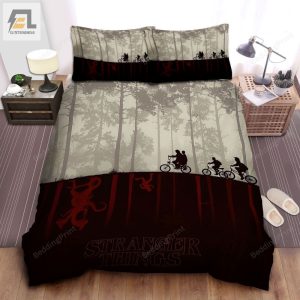 Stranger Things The Party Silhouettes Reflection Upside Down World Art Bed Sheets Duvet Cover Bedding Sets elitetrendwear 1 1