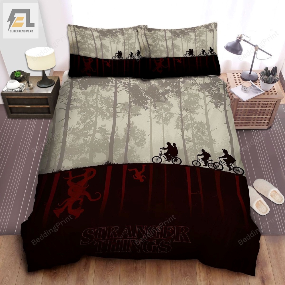 Stranger Things The Party Silhouettes Reflection Upside Down World Art Bed Sheets Duvet Cover Bedding Sets 