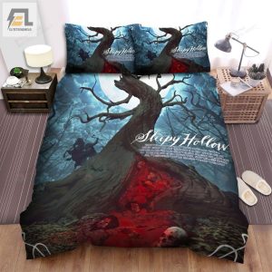 Sleepy Hollow Heads Will Roll Many Skullcaps With Blood In The Tree Movie Poster Bed Sheets Spread Comforter Duvet Cover Bedding Sets elitetrendwear 1 1