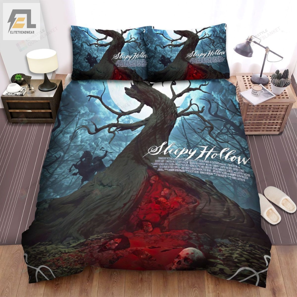 Sleepy Hollow Heads Will Roll Many Skullcaps With Blood In The Tree Movie Poster Bed Sheets Spread Comforter Duvet Cover Bedding Sets 