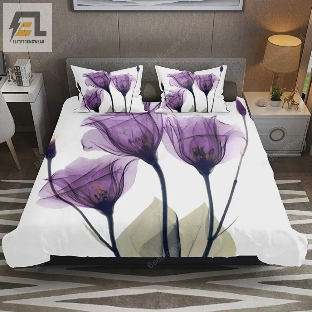 Purple Flower Elegant Tulip Floral Bed Sheets Duvet Cover Bedding Sets 