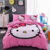 Pink White Plaid Hello Kitty Bedding Set Duvet Cover Pillow Cases elitetrendwear 1