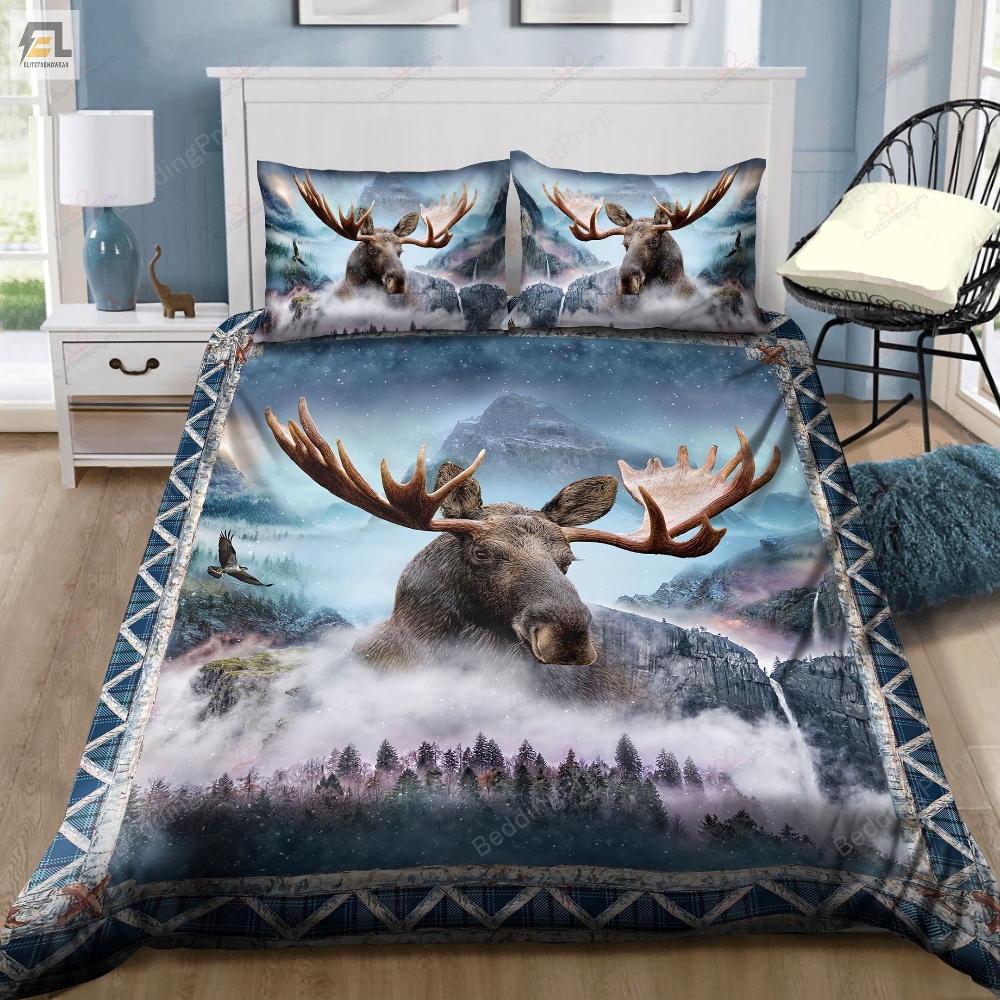 Moose In The Foggy Forest Bed Sheets Duvet Cover Bedding Sets 
