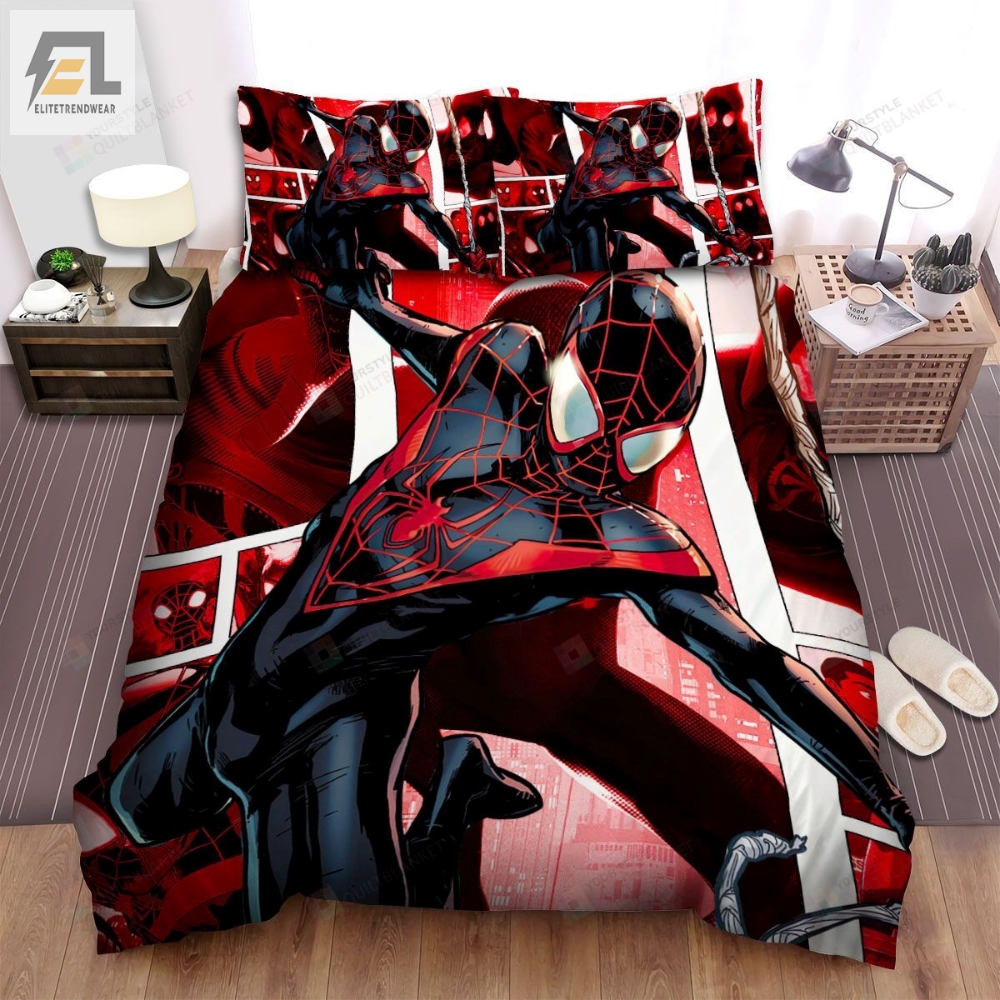Miles Morales Spiderman In Comics Art Background Bed Sheets Spread Duvet Cover Bedding Sets 