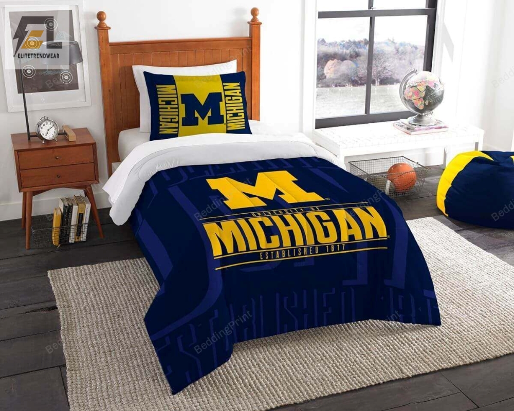 Michigan Wolverines Bedding Set Duvet Cover  Pillow Cases 