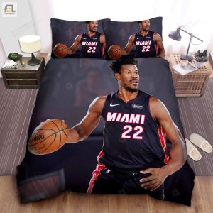 Miami Heat Jimmy Butler In A Basketball Match Photograph Bed Sheet Spread Comforter Duvet Cover Bedding Sets elitetrendwear 1 1