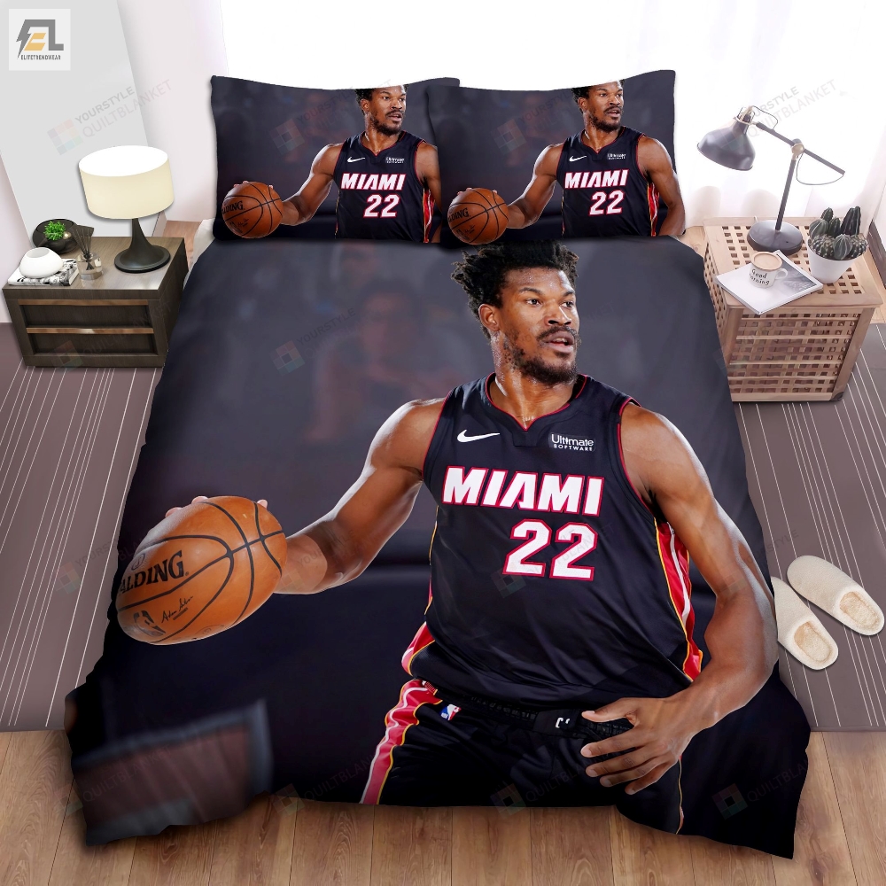 Miami Heat Jimmy Butler In A Basketball Match Photograph Bed Sheet Spread Comforter Duvet Cover Bedding Sets 