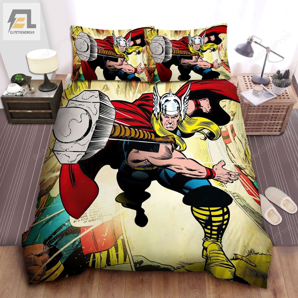 Marvel Thor Throwing His Hammer In Comic Bed Sheets Duvet Cover Bedding Sets 