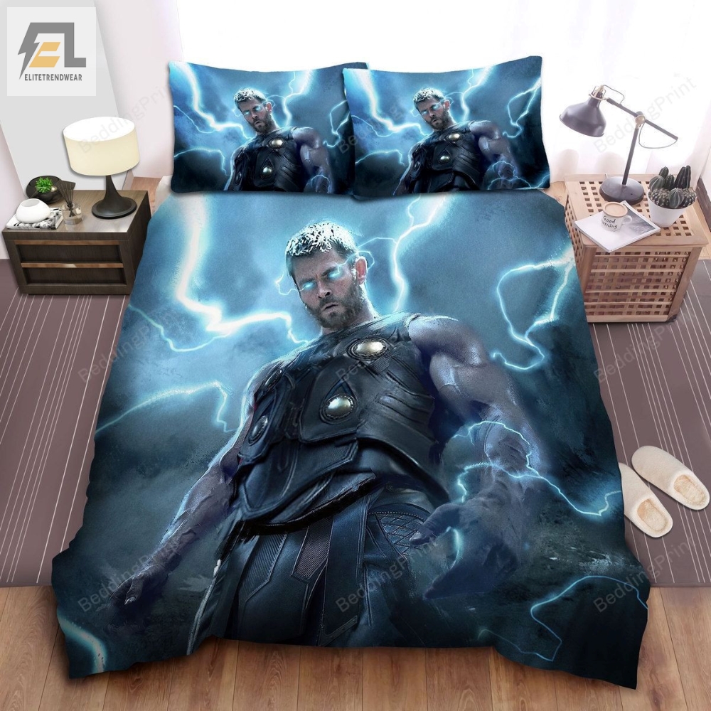 Marvel Thor With The Power Of Thunder Inside His Body Digital Painting Bed Sheets Duvet Cover Bedding Sets 