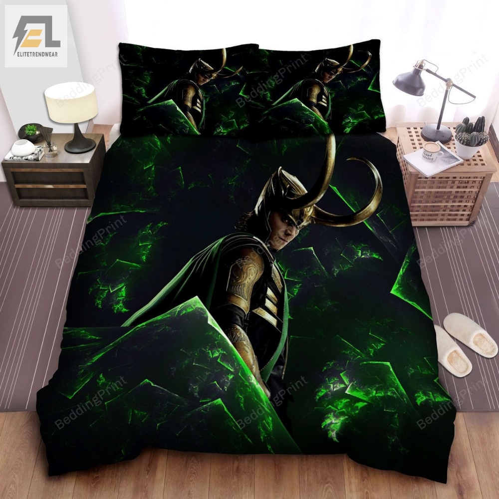 Marvel Loki God Of Mischief In Green Light Glass Bed Sheets Duvet Cover Bedding Sets 