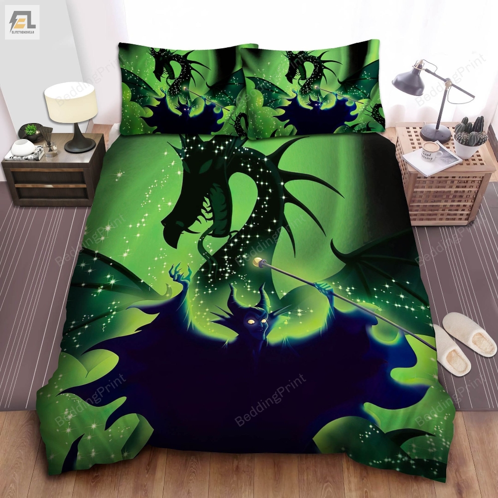 Maleficent Dragon Green Background Bed Sheets Duvet Cover Bedding Sets 