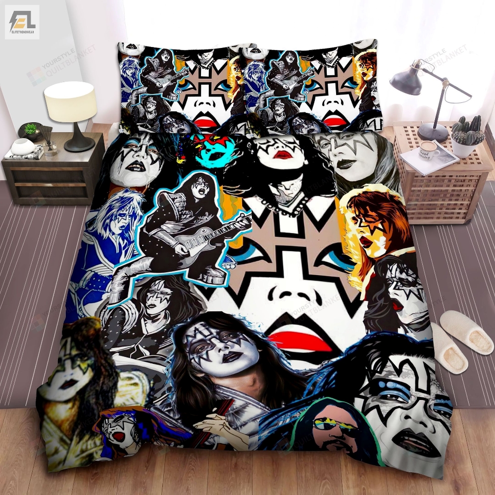 Kiss Band Images Collage Bed Sheet Spread Comforter Duvet Cover Bedding Sets 