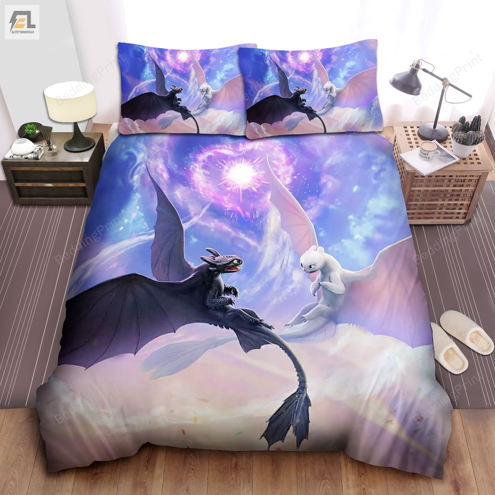 How To Train Your Dragon Toothless And Light Fury Flying Together Bed Sheets Duvet Cover Bedding Sets 