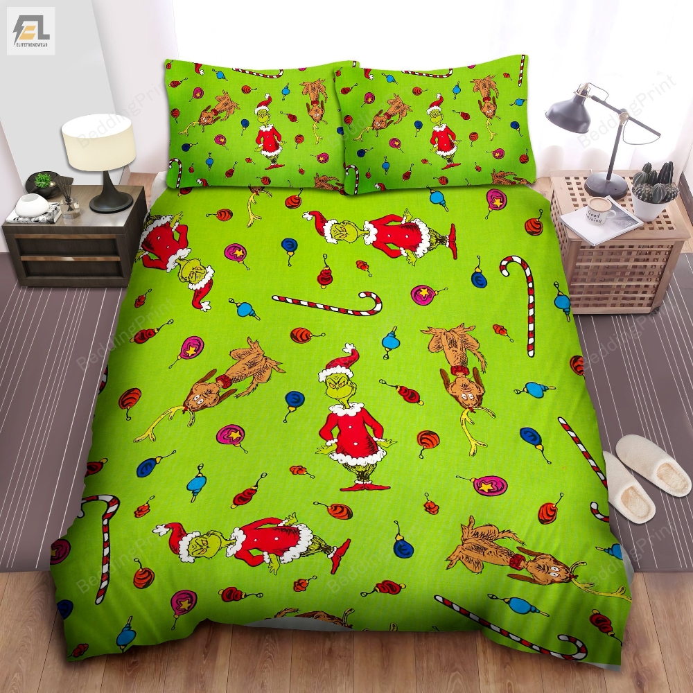 Grinch Christmas Pattern Bed Sheets Duvet Cover Bedding Sets 