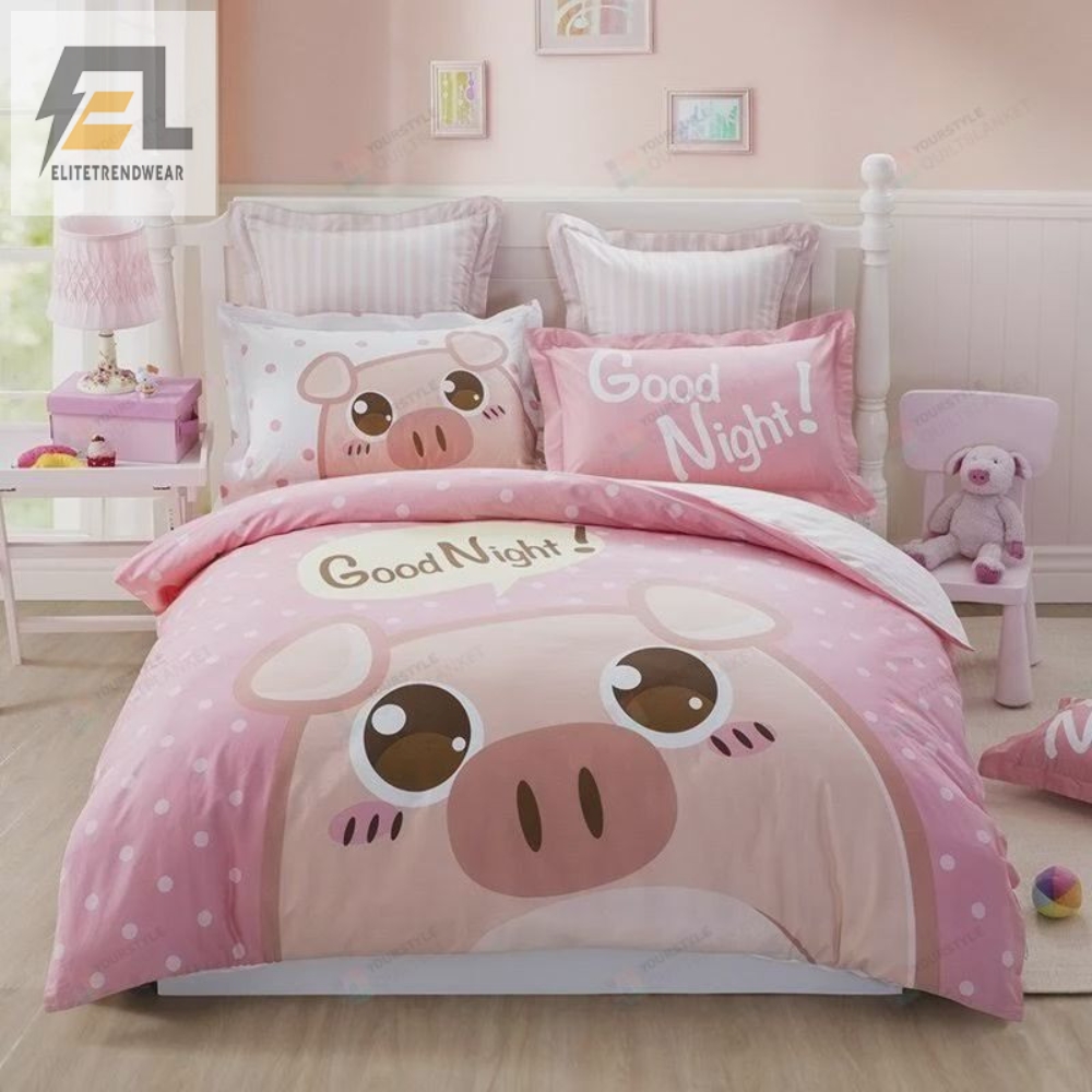Good Night Cute Pig Bed Sheets Spread Duvet Cover Bedding Sets 