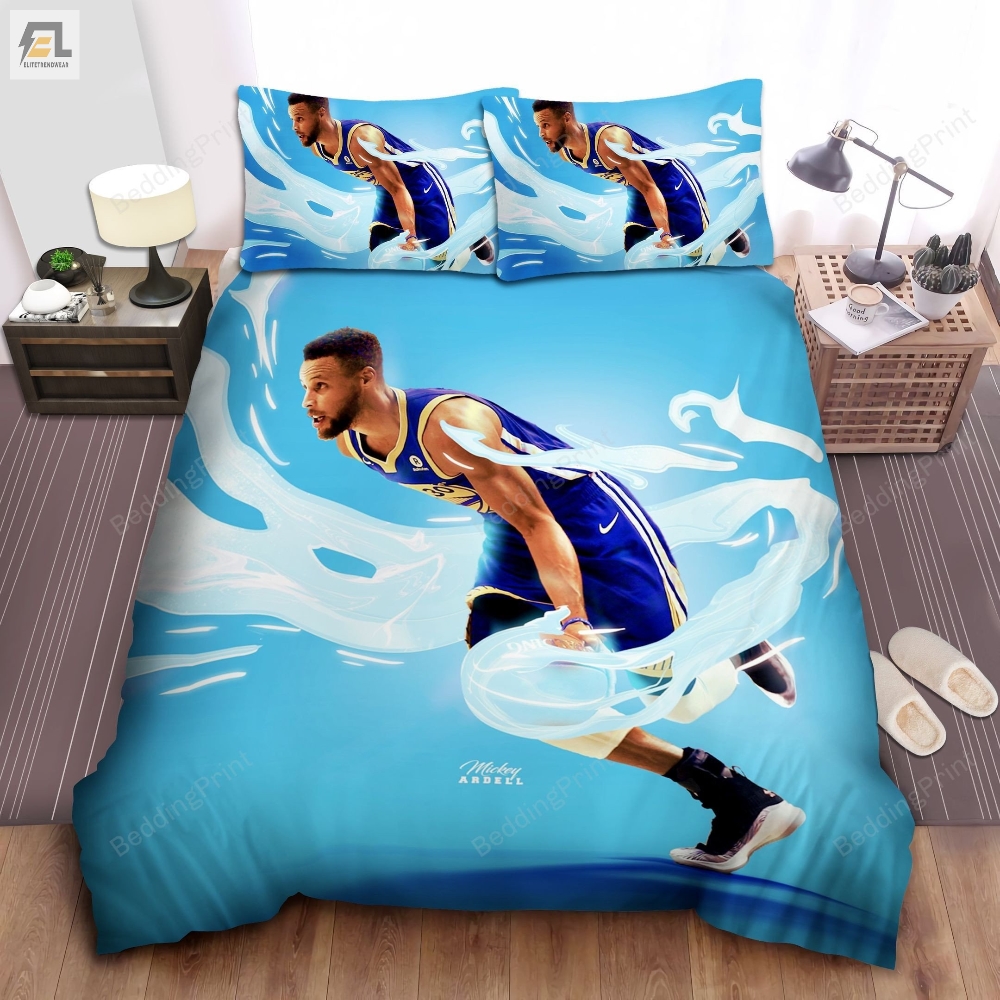 Golden State Warriors Stephen Curry Dribbling Digital Art Bed Sheet Duvet Cover Bedding Sets 
