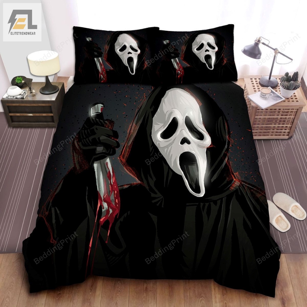 Ghostface With Bloody Knife Illustration Bed Sheets Duvet Cover Bedding Sets 