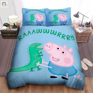 George Pig And Mr. Dinosaur Bed Sheets Duvet Cover Bedding Sets elitetrendwear 1 1